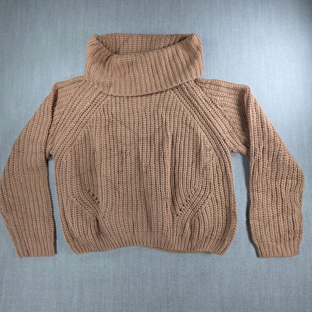Moon & Madison Sweater Women Medium Brown Cowl Neck Chunky Knit Raglan Sleeve